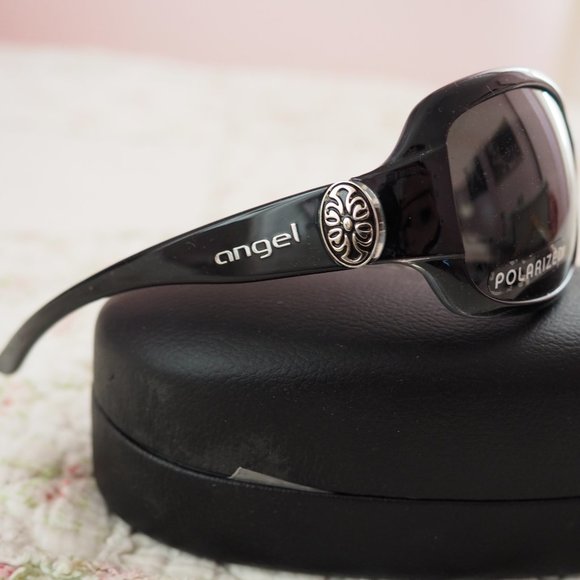 Angel Eyewear Sunglasses Polarized Black Rectangle Wrap Sunglasses Y2K main image 3